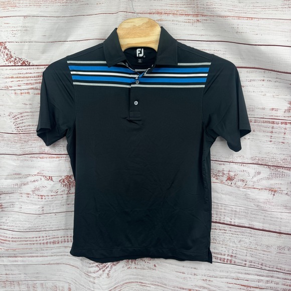 FootJoy Golf Polo Shirt‎ Mens Size Medium Black Stripe Performance Athletic - Picture 2 of 8